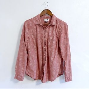 Old Navy “Flower Power” Soft Pink 100% Cotton Button Down